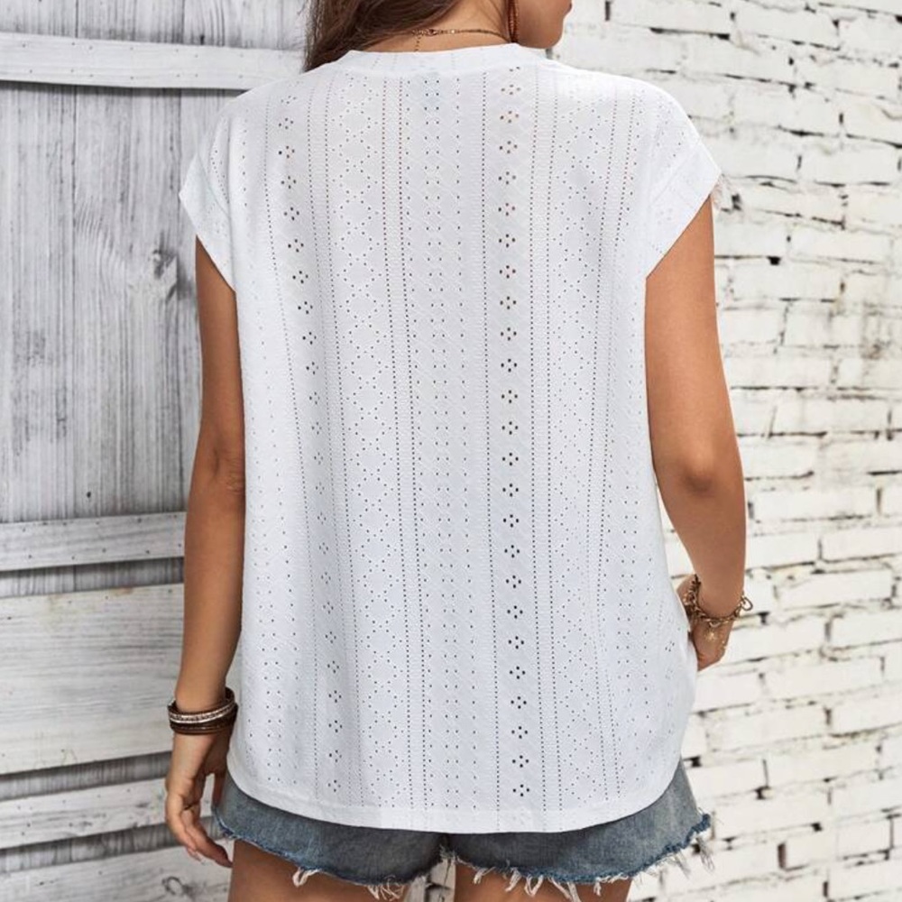 Plus Size Sheer Lace Eyelet Embroidery Dolman Sleeve Tee Shirt Top Blouse White - Picture 2 of 6